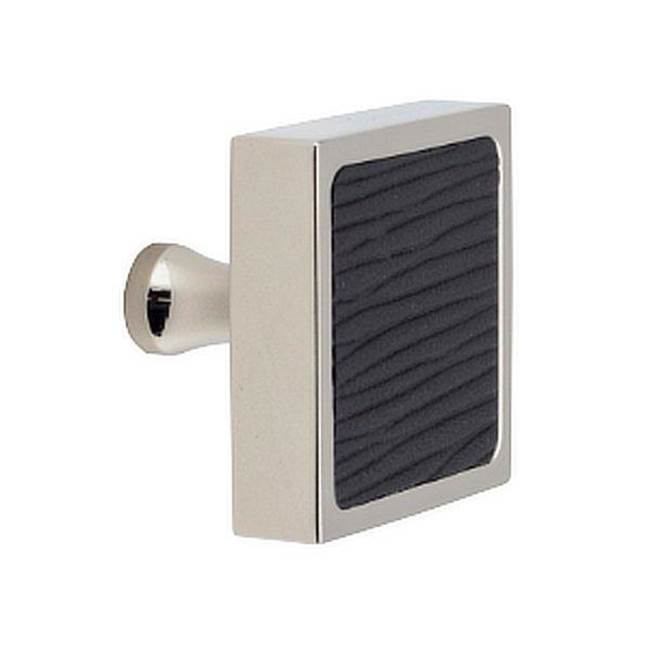 Russell HardwareColonial BronzeLeather Accented Square Cabinet Knob With Flared Post, Polished Bronze x Shagreen Gris Ligero Leather