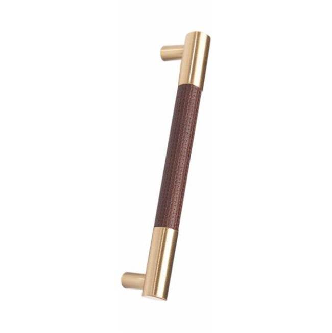 Russell HardwareColonial BronzeLeather Accented Round Appliance Pull, Door Pull, Shower Door Pull, Towel Bar With Straight Posts, Matte Satin Chrome x Worn Leather Cappuccino