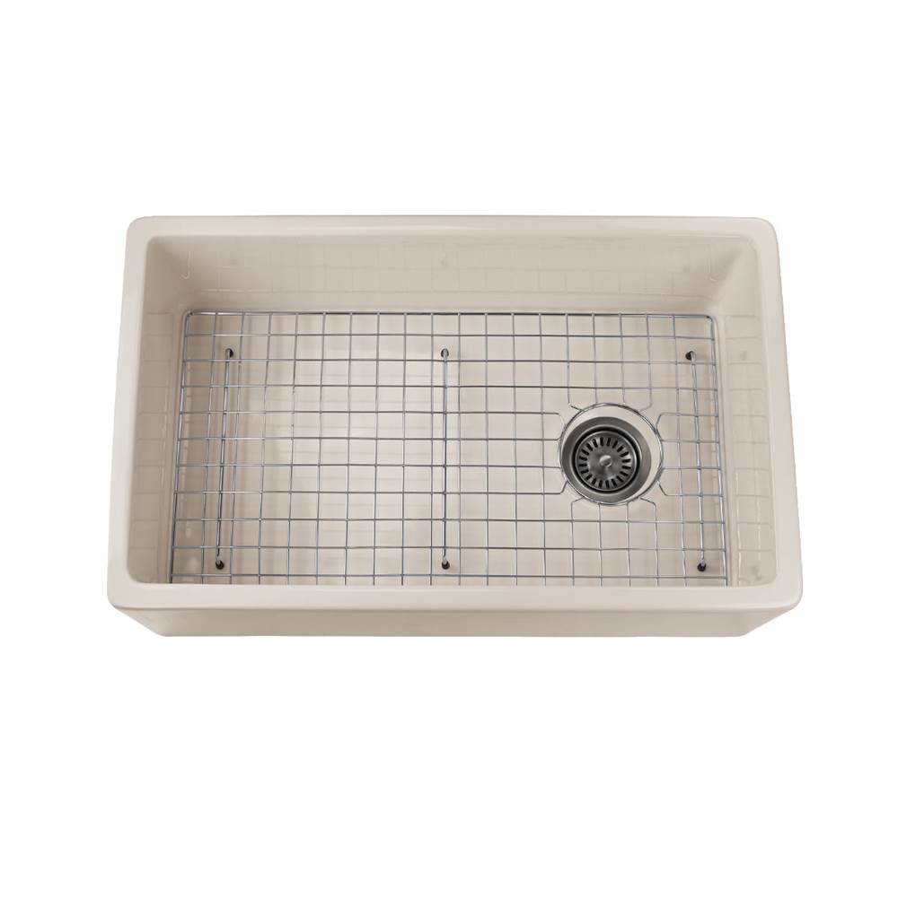 Russell HardwareNantucket Sinks30 Inch Bisque Fireclay Farmhouse Kitchen Sink Offset Drain FCFS30B with Grid