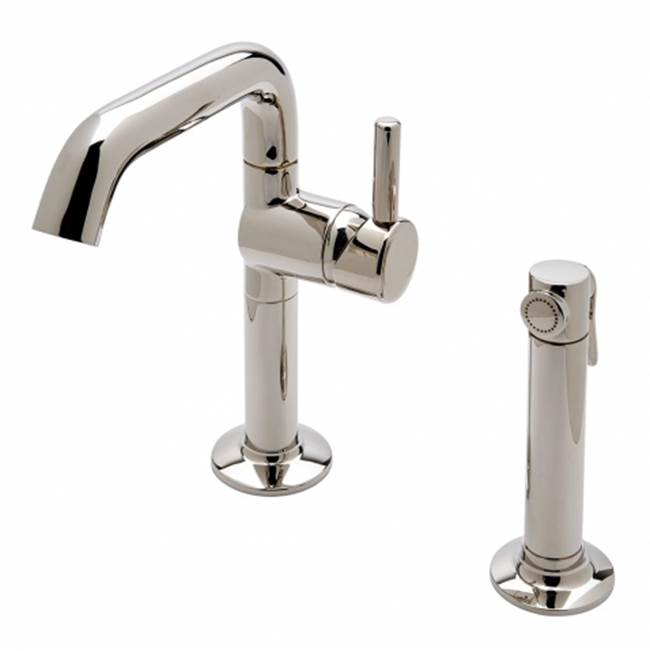 Russell HardwareWaterworks.25 One Hole High Profile Kitchen Faucet, Short Metal Handle and Metal Spray in Dark Brass, 1.75gpm