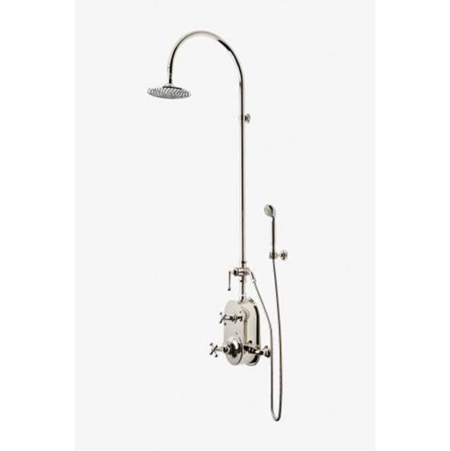 Russell HardwareWaterworksDISCONTINUED DashExposed Thermostatic Shower System with 8'' Shower Head, Handshower, Metal Lever Diverter Handle and Metal Cross Handles in Sovereign, 2.5gpm