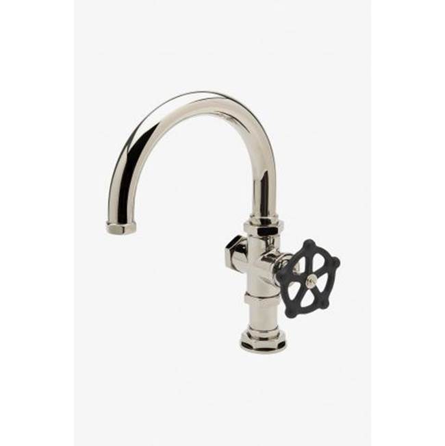 Russell HardwareWaterworksDISCONTINUED Regulator Gooseneck One Hole Lavatory Faucet with Black Wheel Handle in Dark Brass, 2.2gpm