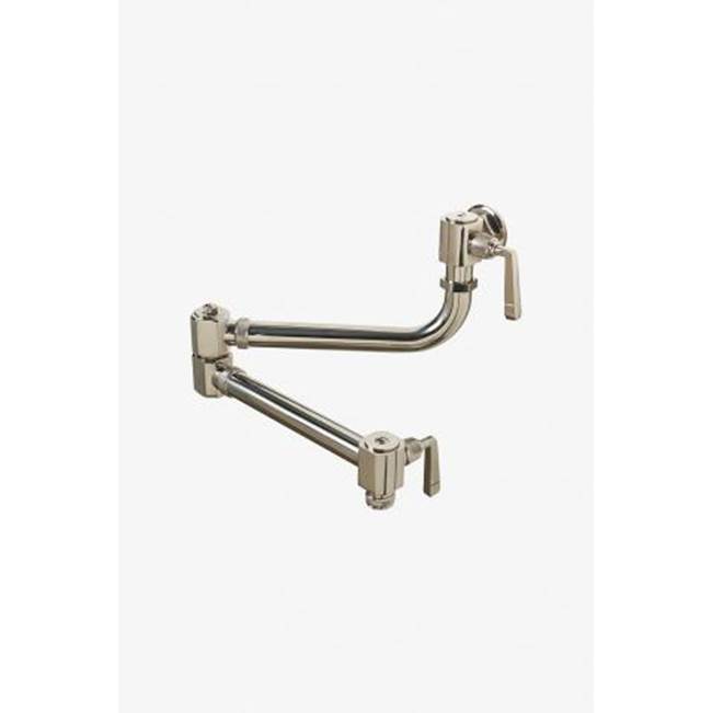Russell HardwareWaterworksR.W. Atlas Wall Mounted Articulated Pot Filler, Metal Lever Handles in Brass