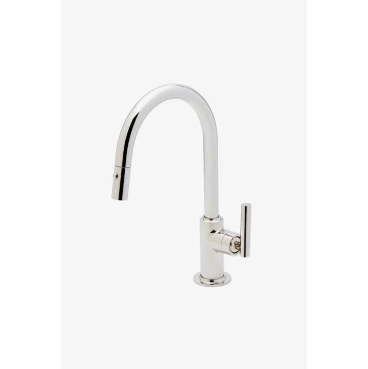 Russell HardwareWaterworksCOMMERCIAL ONLY Bond Solo Series One Hole Gooseneck Integrated Pull Spray Kitchen Faucet with Straight Lever Handle in Matte Nickel PVD, 1.75gpm (6.6L/min)