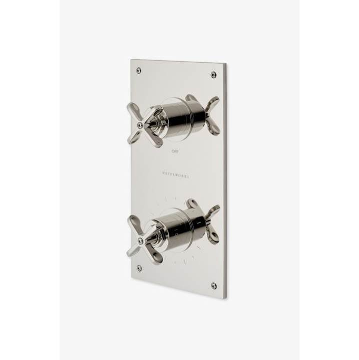 Russell HardwareWaterworksHenry Integrated Thermostatic and Volume Control Trim with Cross Handles in Dark Brass