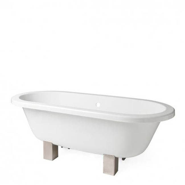 Russell HardwareWaterworks StudioDISCONTINUED Garret 71'' x 31 1/2'' x 26'' Freestanding Oval Cast Iron Bathtub in White with Metal Feet and Drain Plug Waste & Overflow in Nickel